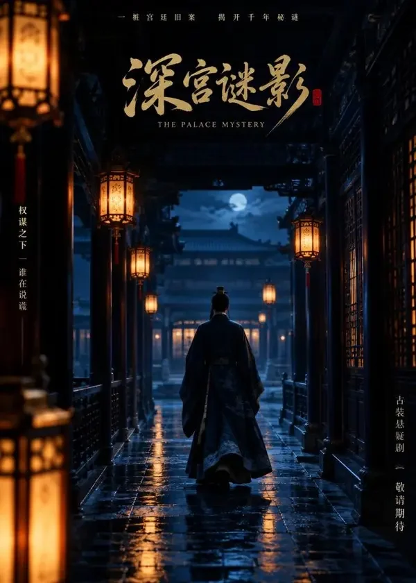 宫中有诈短剧封面，悬疑题材，宫中有诈主视觉海报